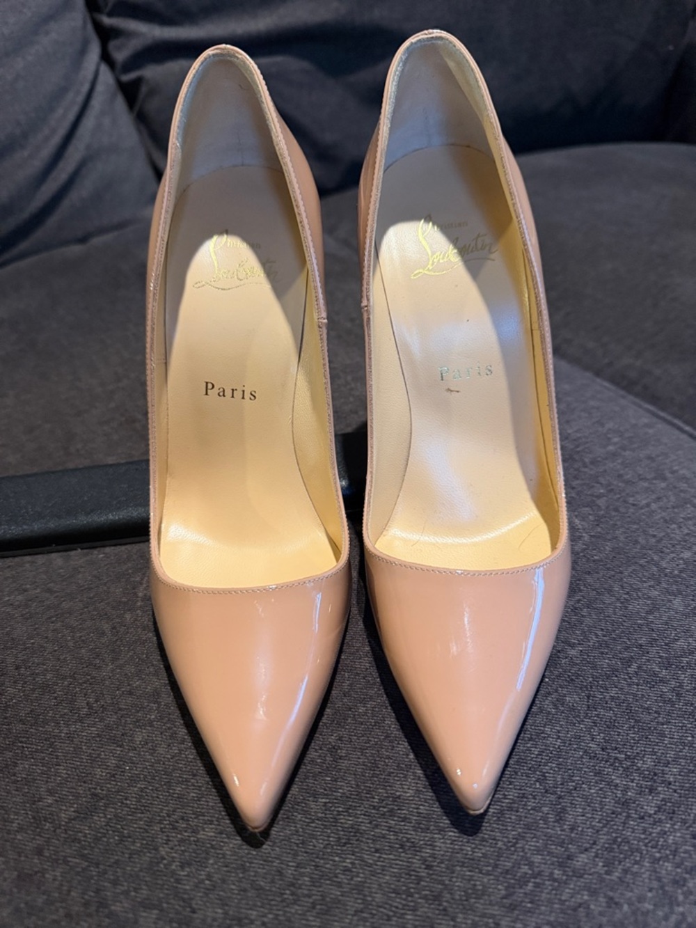 Christian Louboutin Patent Leather Pointed Toe Pumps - Beige
